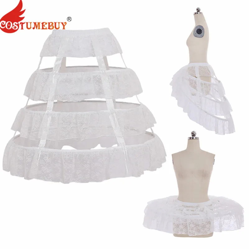 

Costumebuy Lolita Gothic Underskirt 68CM Length Underdress 3 Hoop Lace Birdcage Woman Wedding Ballet Pannier Casual Petticoat