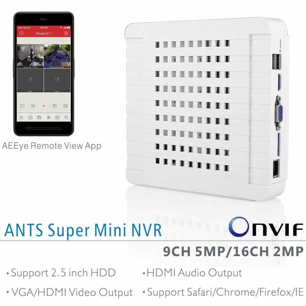 Antstek N6200 16EH 9CH 5MP/16CH 2MP супер мини NVR с aeeye Смартфон App Live View и воспроизведения