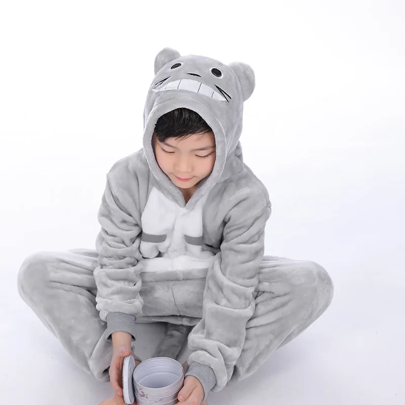 Комплект детских пижам kigurumi с рисунками животных для мальчиков и девочек; пижамы для костюмированной вечеринки с единорогом для детей; комбинезон с капюшоном; зимняя одежда для сна