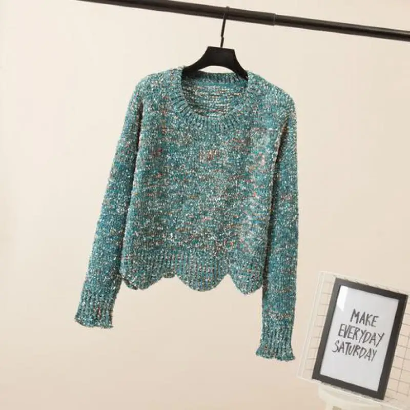 Womens Autumn Winter New Lazy Long Sleeve Short Sweater 2019 Females Fashion Trend Wavy Edge Mixed Color Chenille Sweaters | Женская
