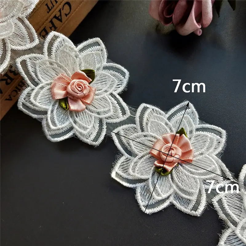 2-layer net flower 1 ярд белый жемчуг с бисером цветок лист цветочный кружевной край отделка ленты ткань вышитая аппликация шитье ремесло свадебное платье одежда - Цвет: 2-layer net flower