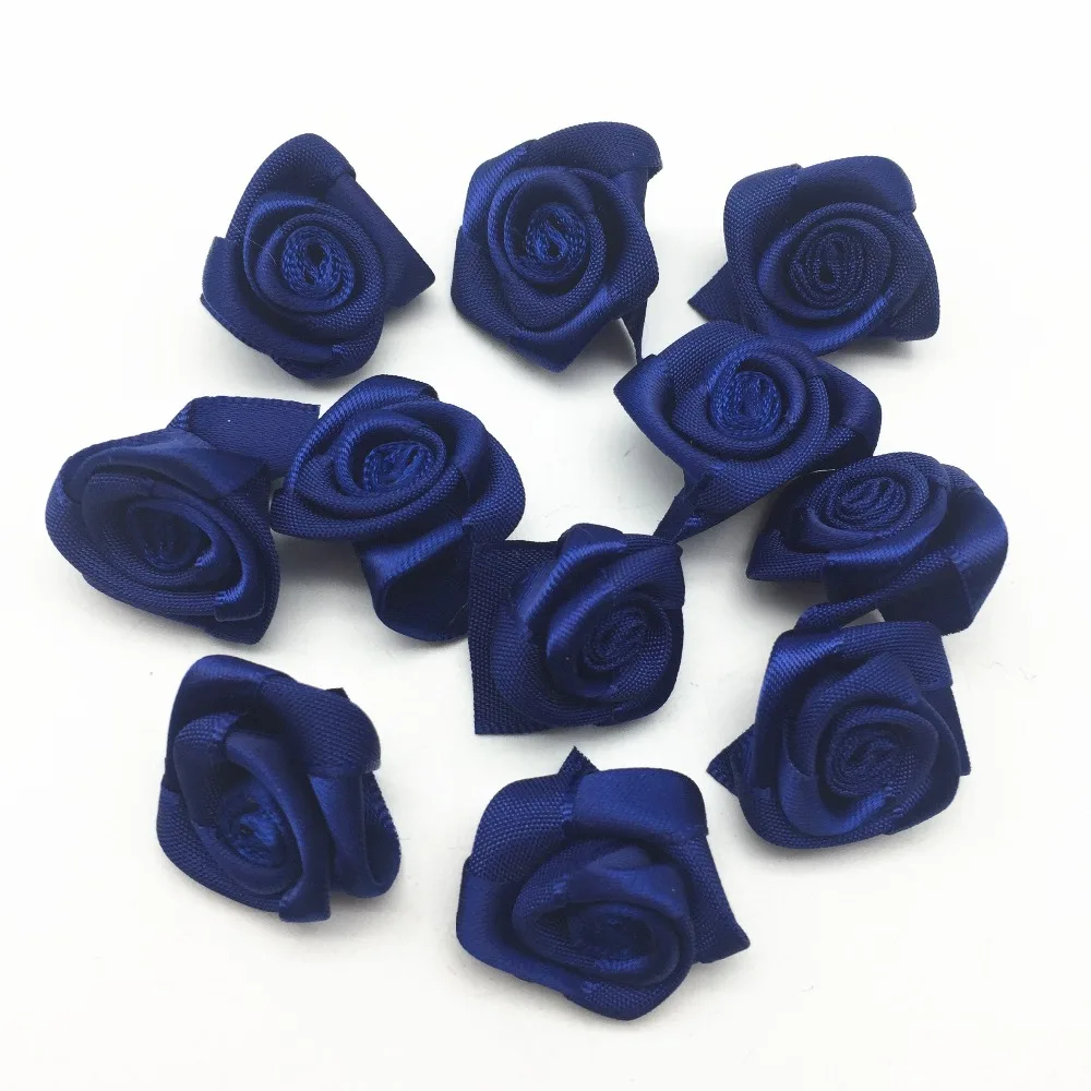 

100pcs 25mm Navy Blue Satin Ribbon Rose Flowers Decorative Flower Wedding Bouquets DIY Crafts Embellishments
