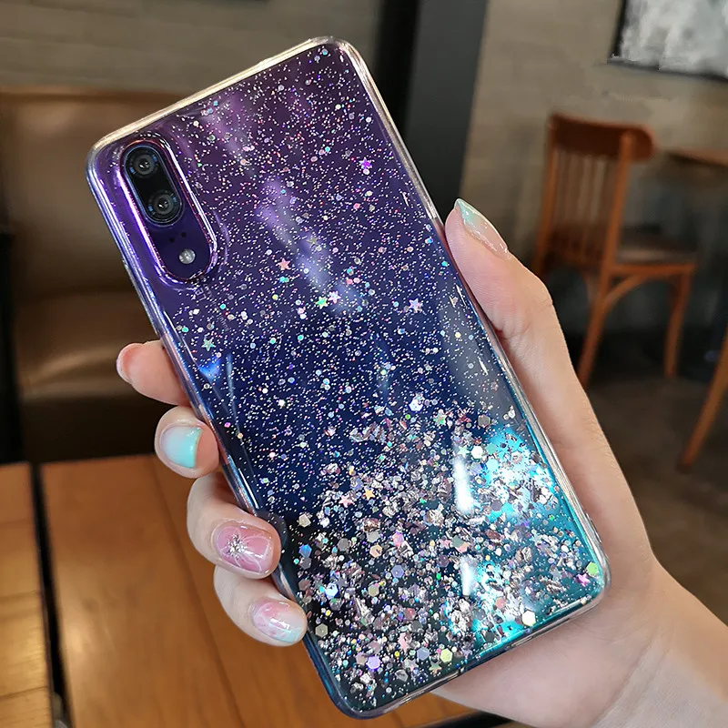 Sequins Glitter Bling Phone Case For Huawei P30 Pro P20 Lite Mate 20 10 Honor 9 Soft Clear Cases With Pearl Lanyard |
