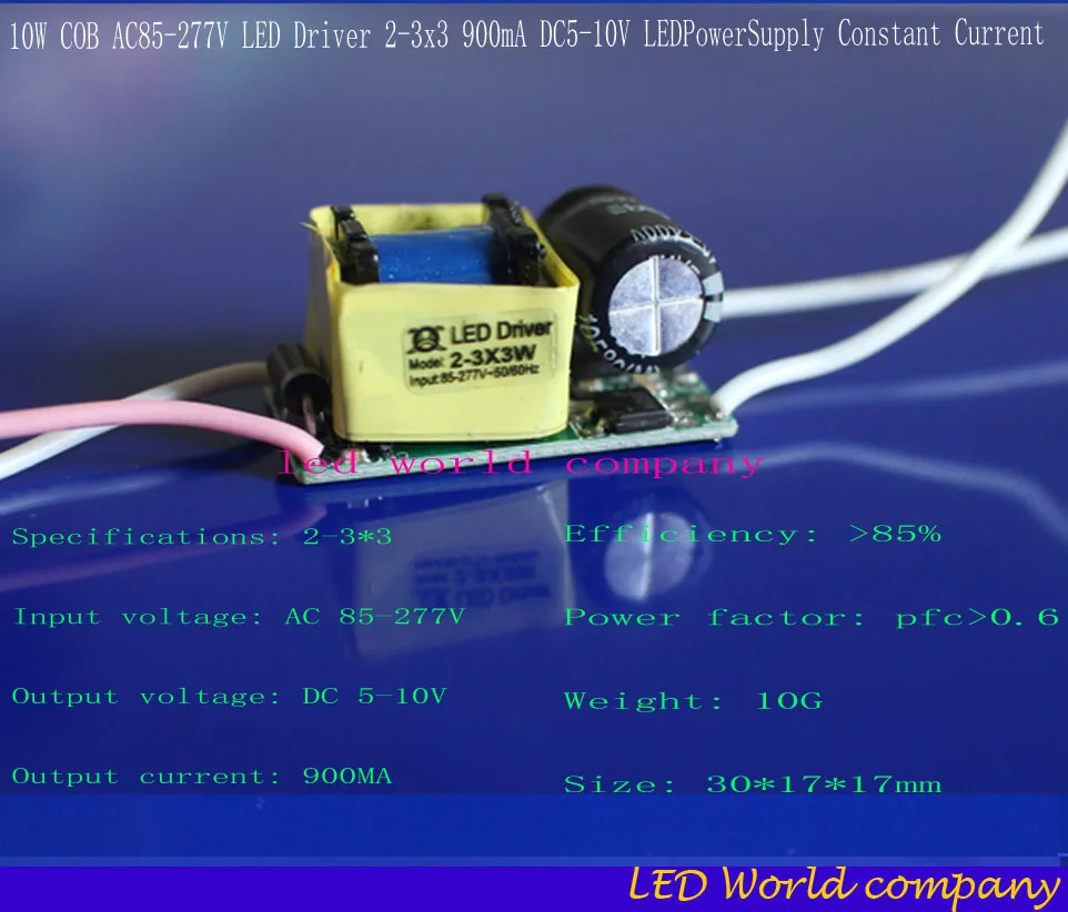 Бесплатная доставка изоляция 10 Вт COB AC85-277V светодиодный драйвер 2-3x3 900mA DC5-10V