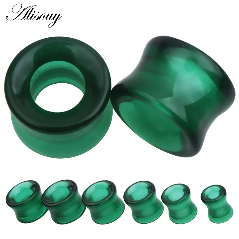 Deep Green Glass 1 шт каменные стеклянные пробки для тоннелей для ушей, смешанные стильные пустотелые одиночные расклешенные пробки для ушей, пирсинг, расширитель для ушей, носилки, ювелирные изделия для тела - Окраска металла: Deep Green Glass