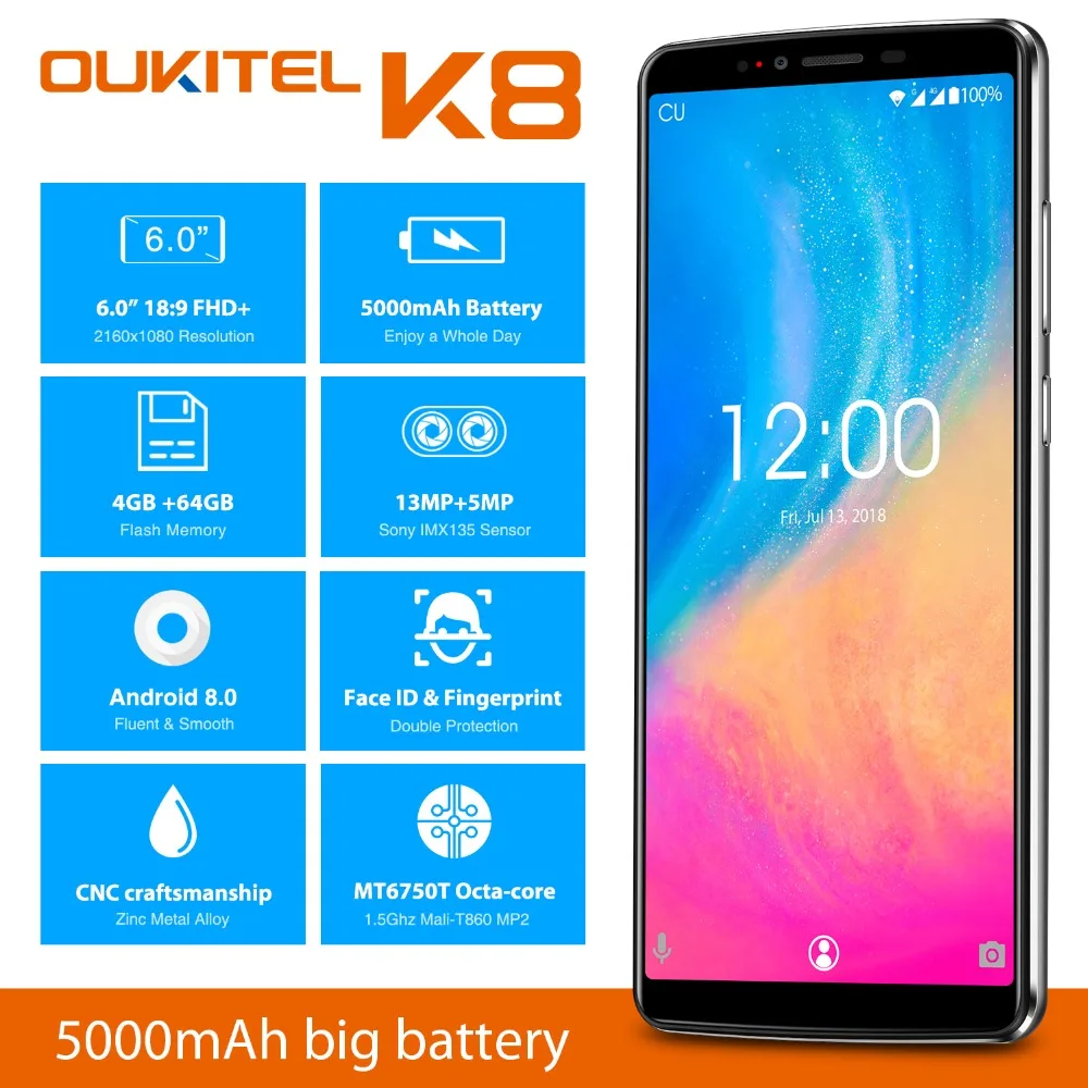 Оригинальный OUKITEL K8 4G мобильные телефоны Android 8 0 B + 6 mt6750t восемь ядер смартфон 5000