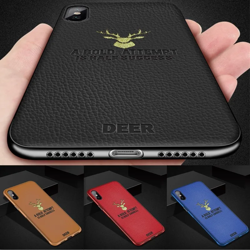 Luxury Deer Leather Case For iPhone X Xs Max XR Ultra Thin Plating TPU Soft Cover 6 6s 7 8 Plus Shockproof |