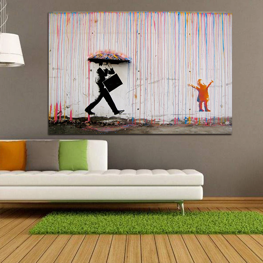 Banksy Art граффити красочные дождевые принты на холсте Современные картины на холсте настенные художественные плакаты и принты для украшения гостиной