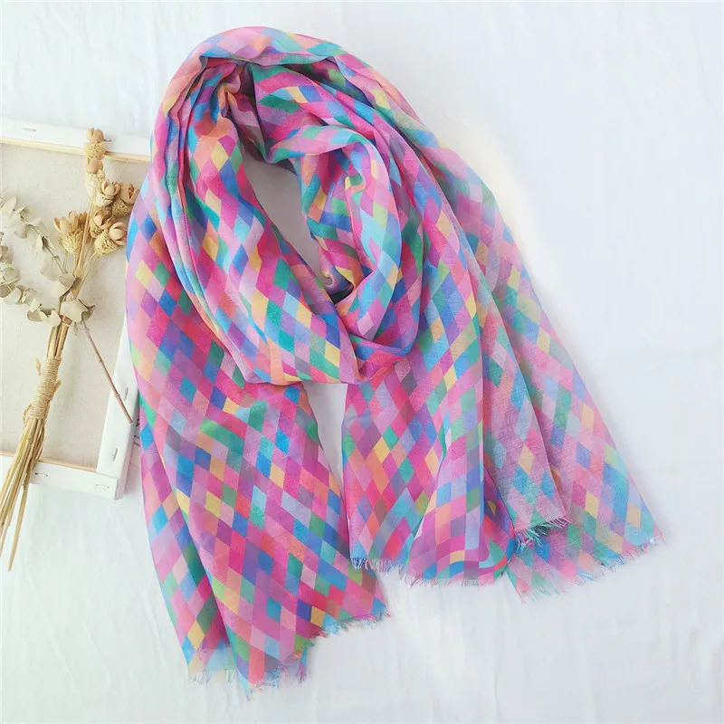 Женский шарф в клетку из вискозы с бахромой шаль и пашминовый палантин