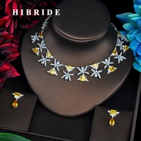 hibride luxury design yellow cubic zircon pendientes mujer jewelry sets women bridal dress accessories bijoux mariage gift n 520
