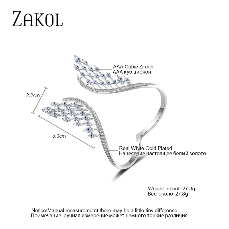 ZAKOL модный роскошный браслет манжеты с кубическим цирконием и большим углом в