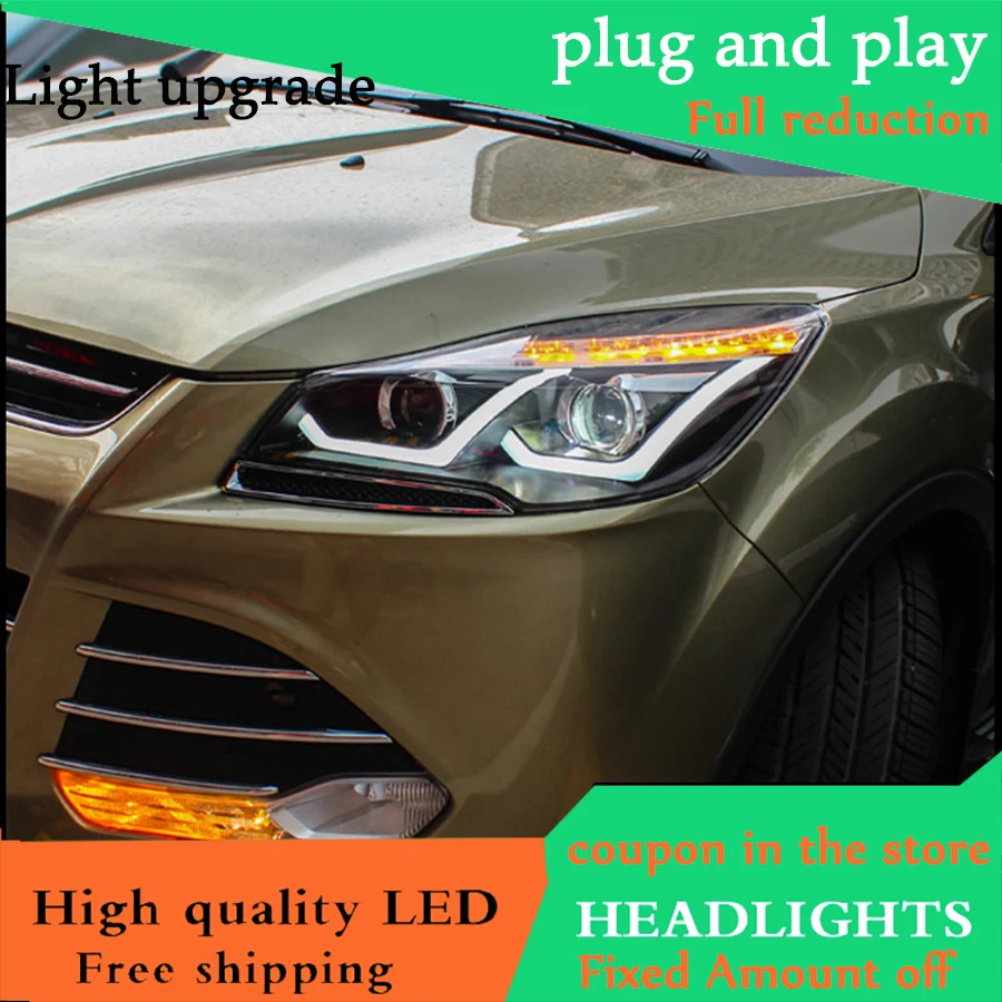 Автомобильный Стайлинг Головной фонарь для Ford Escape 2013-2015 Kuga фары двойной U Angel Eye DRL
