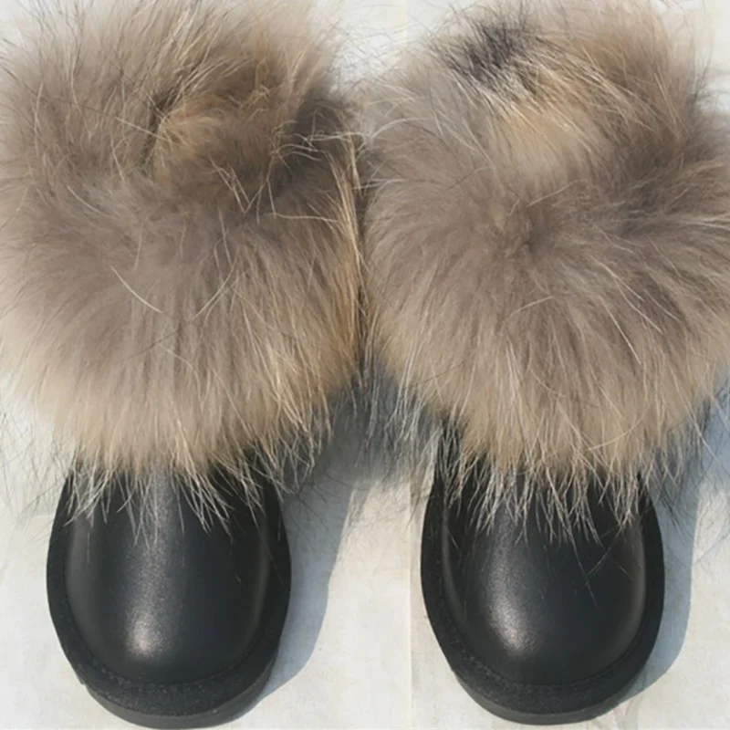 JOYHOPY Genuine leather Children Shoes Big fur Thick Warm Baby Girls Boys Snow Boots Winter Kids | Детская одежда и обувь