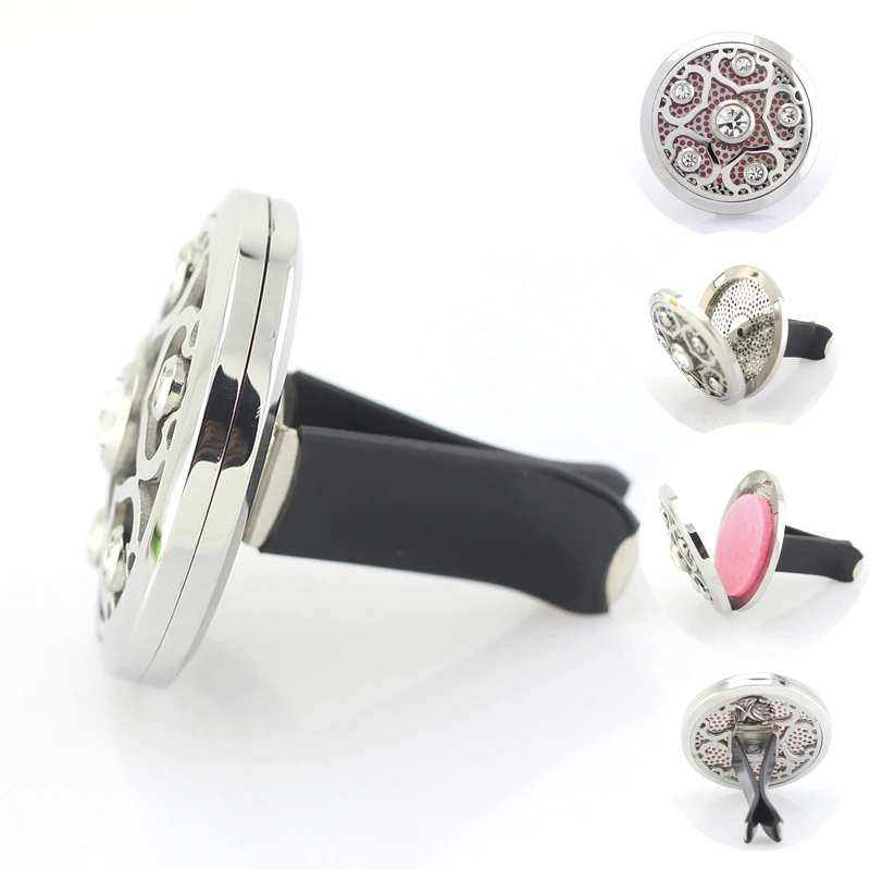 

38mm Magnetic Stainless Steel Car Diffuser Locket With Crystal Aromatherapy Essential Oil Car Diffuser Locket Free Pads