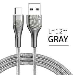 gray HOCO usb type-C кабель 1,2 м USB C кабель для быстрой зарядки мобильного телефона для samsung Galaxy S8 S7 S9 S10 Xiaomi Redmi Note 7 кабель type-c - Color: gray