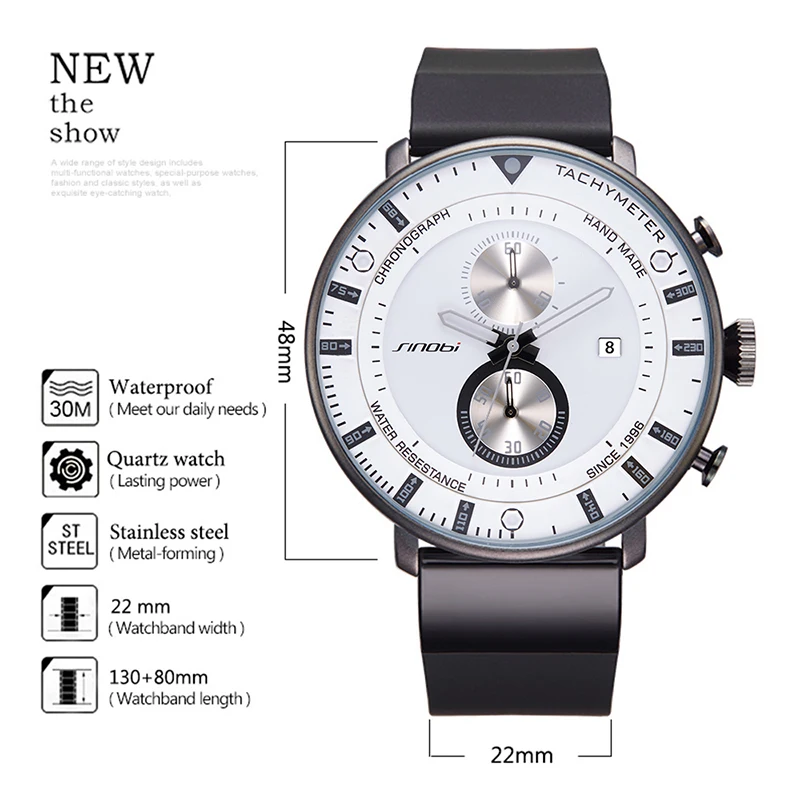 Часы наручные SINOBI Мужские с хронографом брендовые Роскошные ультратонкие