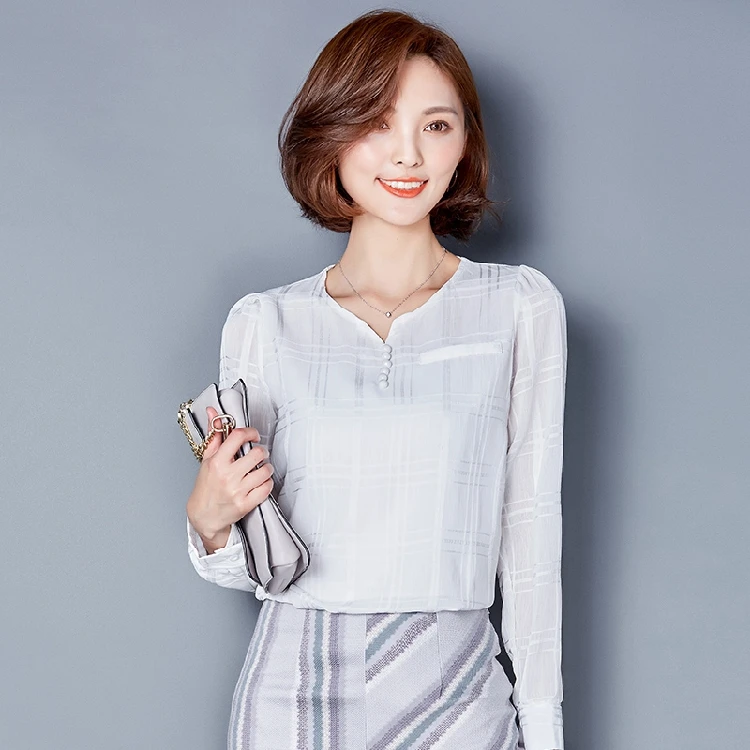 с длинными рукавами рубашка v образным вырезом шифоновые рубашки белый хаки