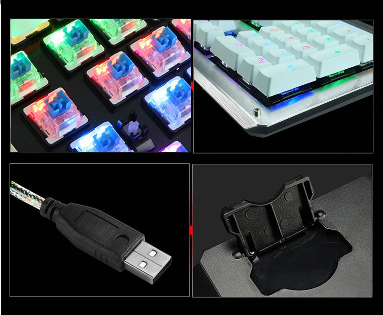 KuWFi Pro механическая клавиатура анти-ореолы USB Проводная цветная подсветка металлическая панель синий светильник игровая клавиатура для ПК