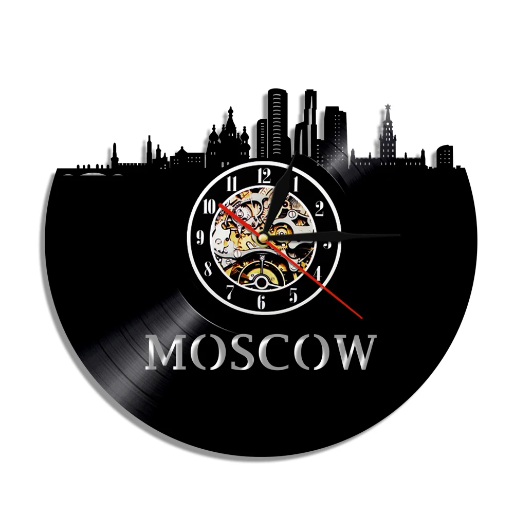 Moscow Skyline Vinyl Record Wall Clock Russian Federation Capital Silent Clocks Cityscape Souvenir Russian Travel Wall Art Watch