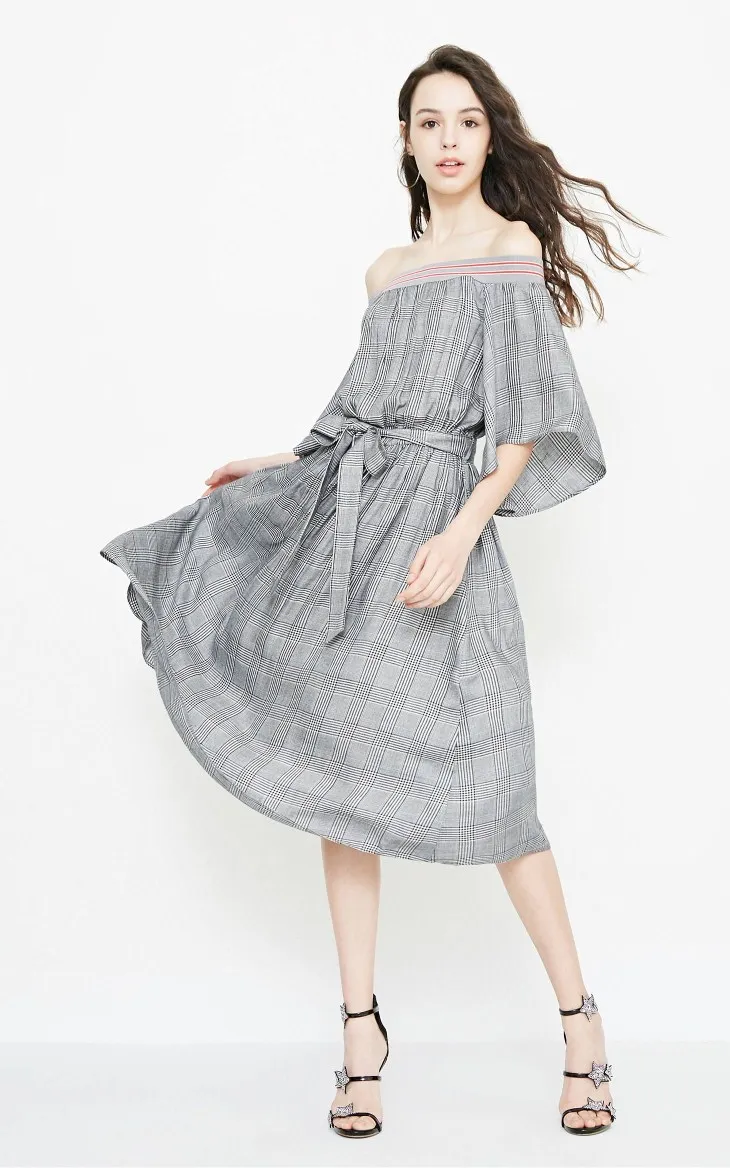 Vero Moda Новое Женское винтажное клетчатое платье в рубчик с расклешенными рукавами на шнуровке | 31836Z503