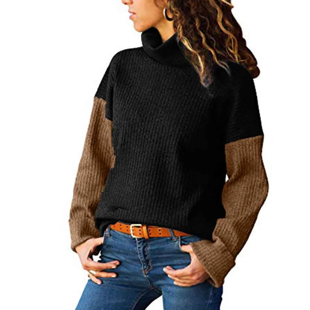JAYCOSIN 2019 Women's sweater knitted turtleneck Color Matching Long-Sleeved Slim Sweater female Pullover Women hot sale | Женская