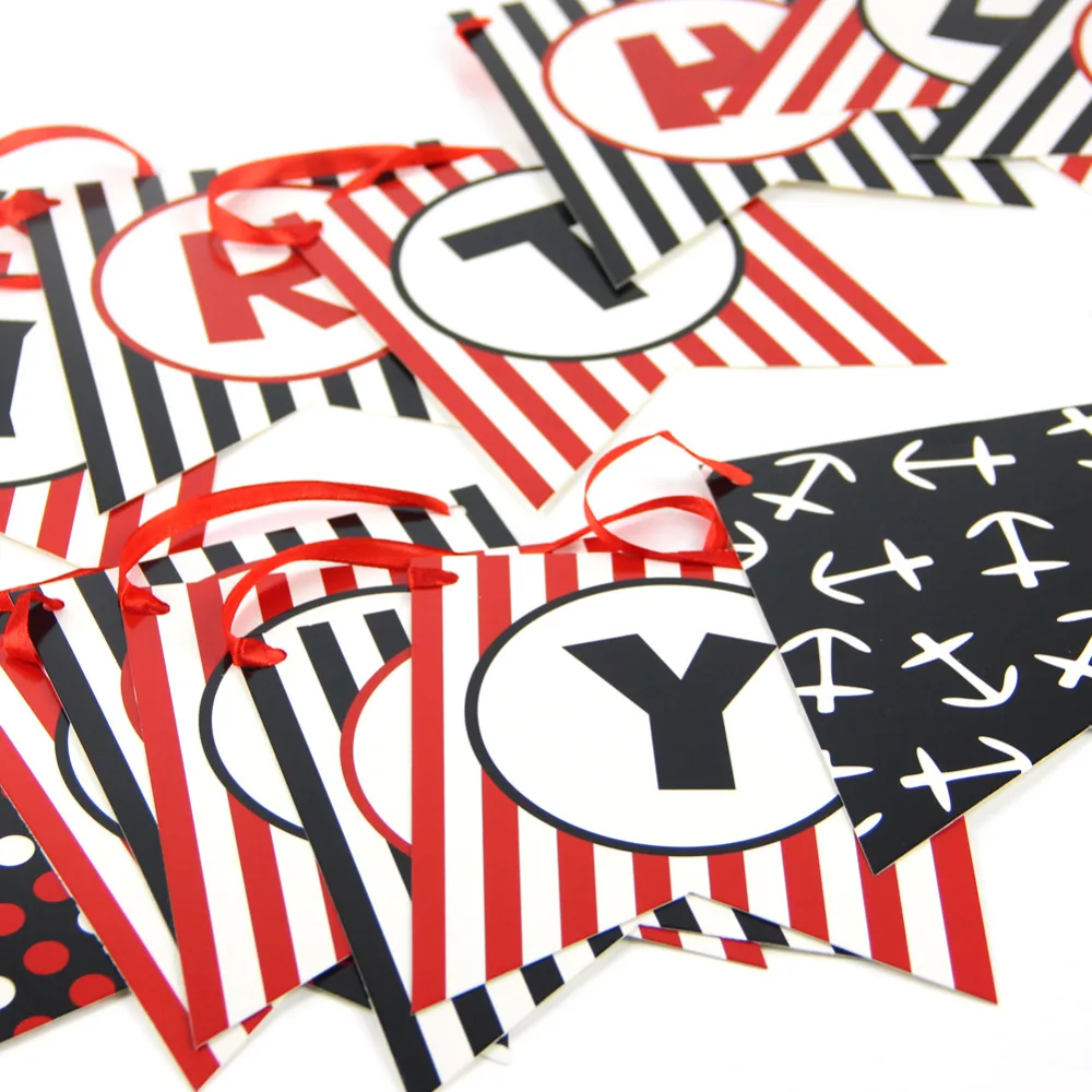 

Pirate Theme Swallowtail Happy Birthday Banner Polka Dots Striped Paper Bunting Banner Photo Backdrop Birthday Party Favors