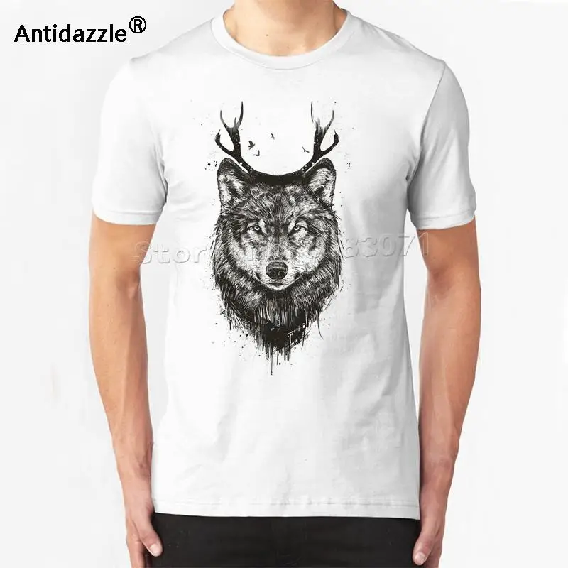 Antidazzle Азиатский размер Популярная летняя футболка с принтом оленя волка (b &amp w)