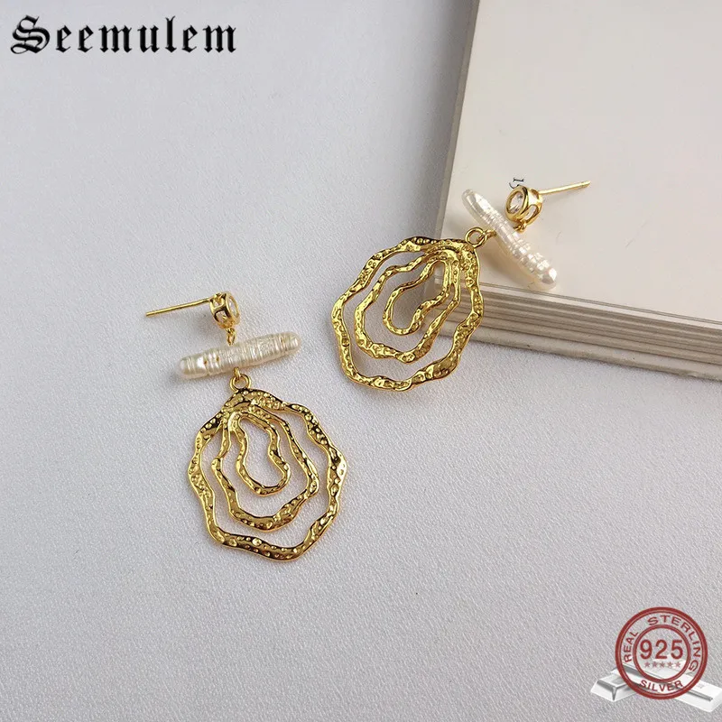 Seemulem 925 Настоящее серебро большие серьги барокко Жемчуг темперамент для женщин