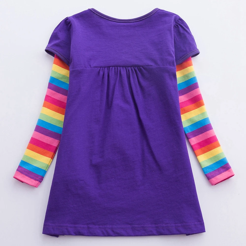 JUXINSU Cotton Girls Flower Embroidery Long Sleeve Dresses Rainbow Autumn Winter Casual Dress Clothing for Girl 1-8 Years | Детская