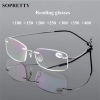 unisex titanium alloy screwless rimless reading glasses women high definition anti fatigue ultralight presbyopia eyewear a862