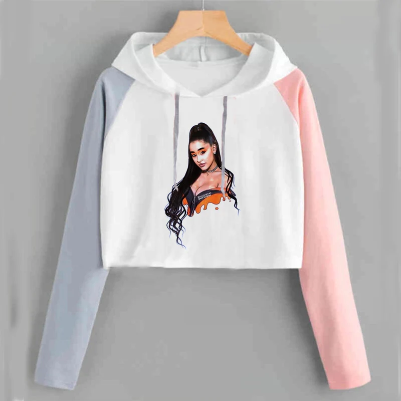 pink 18 Ariana Grande, укороченный топ с капюшоном, Женская Толстовка без слез, толстовка с надписью «Thank U Next Imagine Yuh», весенне-осенняя укороченная одежда - Цвет: pink 18