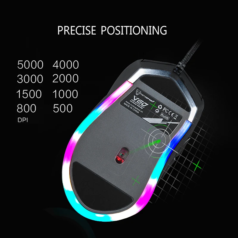 Motospeed V60 5000 Точек на дюйм Проводная игровая клавиатура Мышь 7 клавиши компьютерной периферии Сверхбыстрый Pmw3325 Высокоточный оптический двигатель 100 дюйм/с