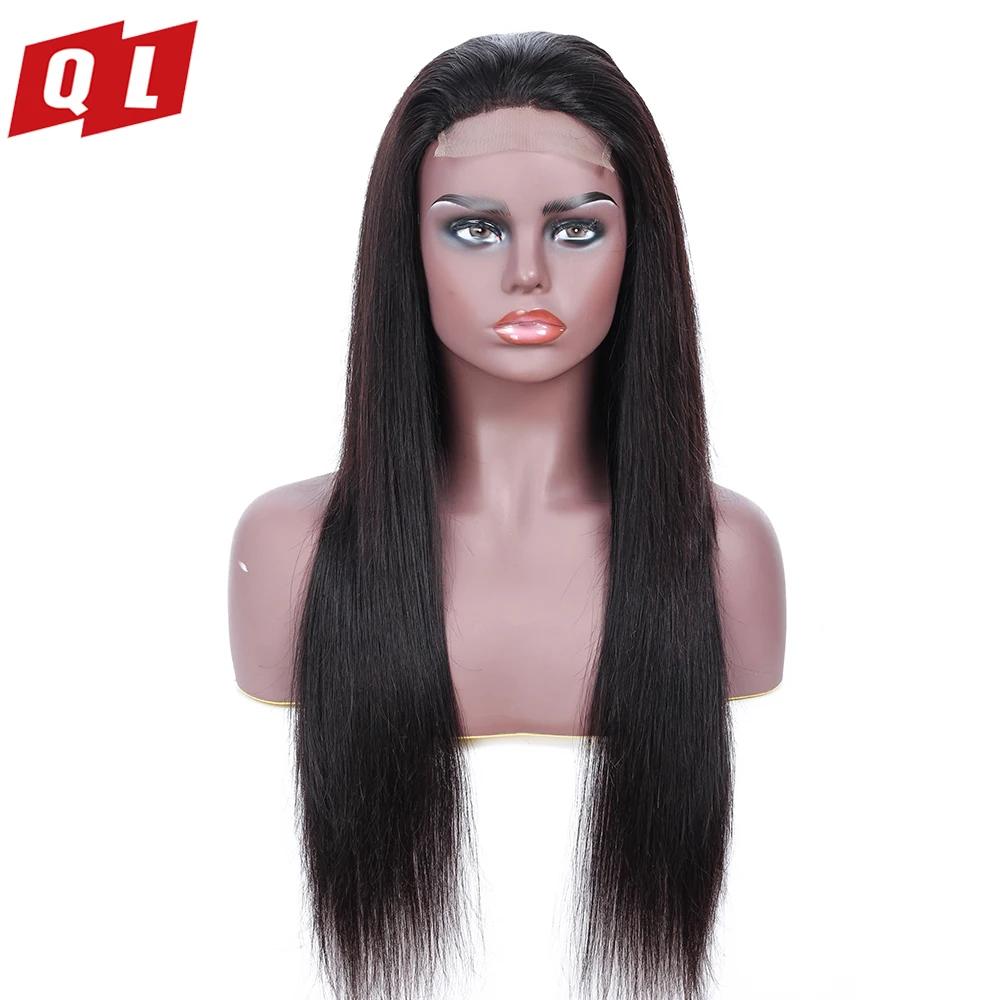 QLOVE волосы индийские Remy парик фронта шнурка с волосами младенца прямые