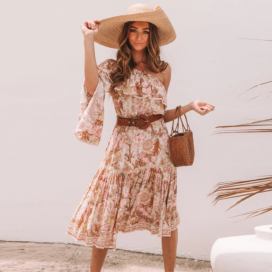 TEELYNN boho платье из вискозы с цветочным принтом летнее сексуальное нестандартный