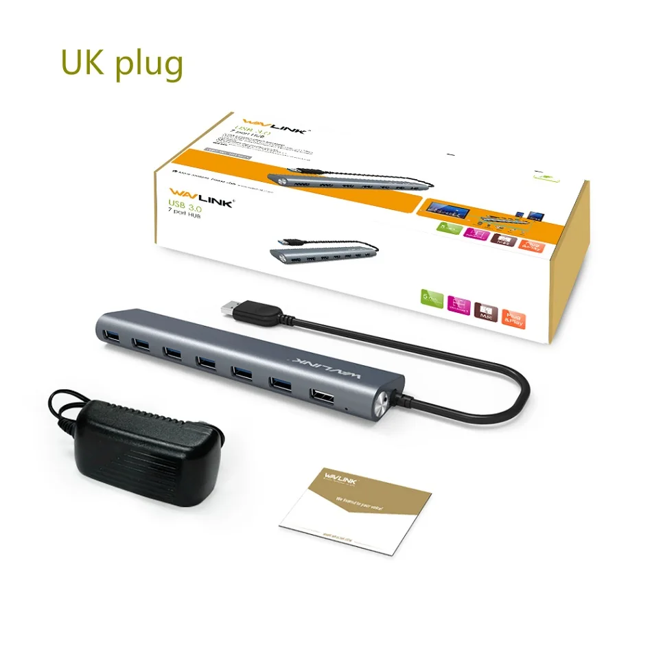 UK plug 7 портов высокоскоростной 5 Гбит/с usb-хаб 3,0 с 5 В/4 а адаптер питания внешний алюминиевый Портативный USB разветвитель концентратор для компьютера планшета - Цвет: UK plug