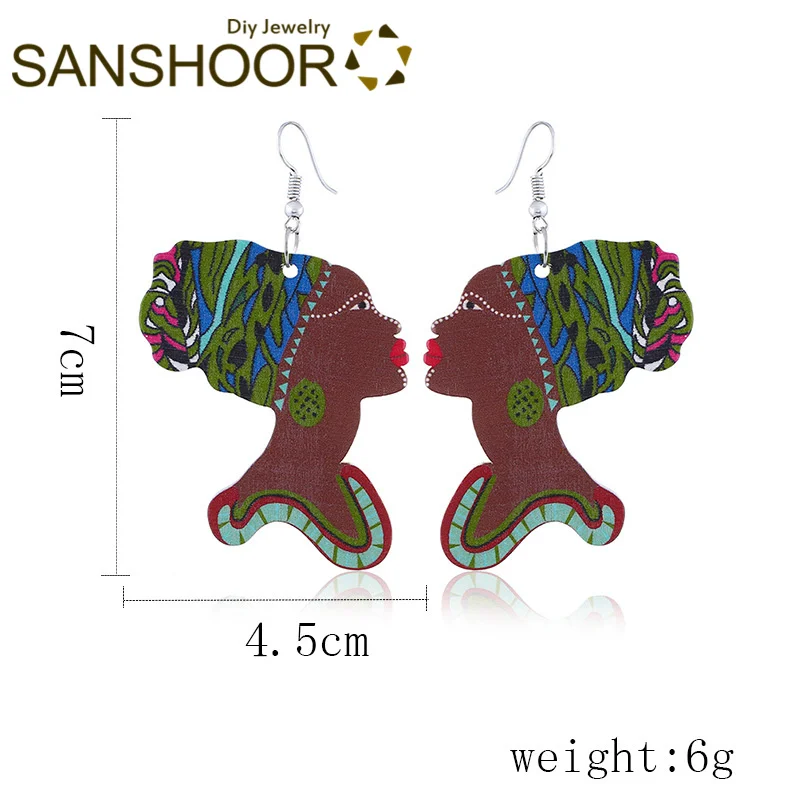 Винтажные афро деревянные висячие серьги SANSHOOR 7 см * 4 5 Женская богемная бижутерия