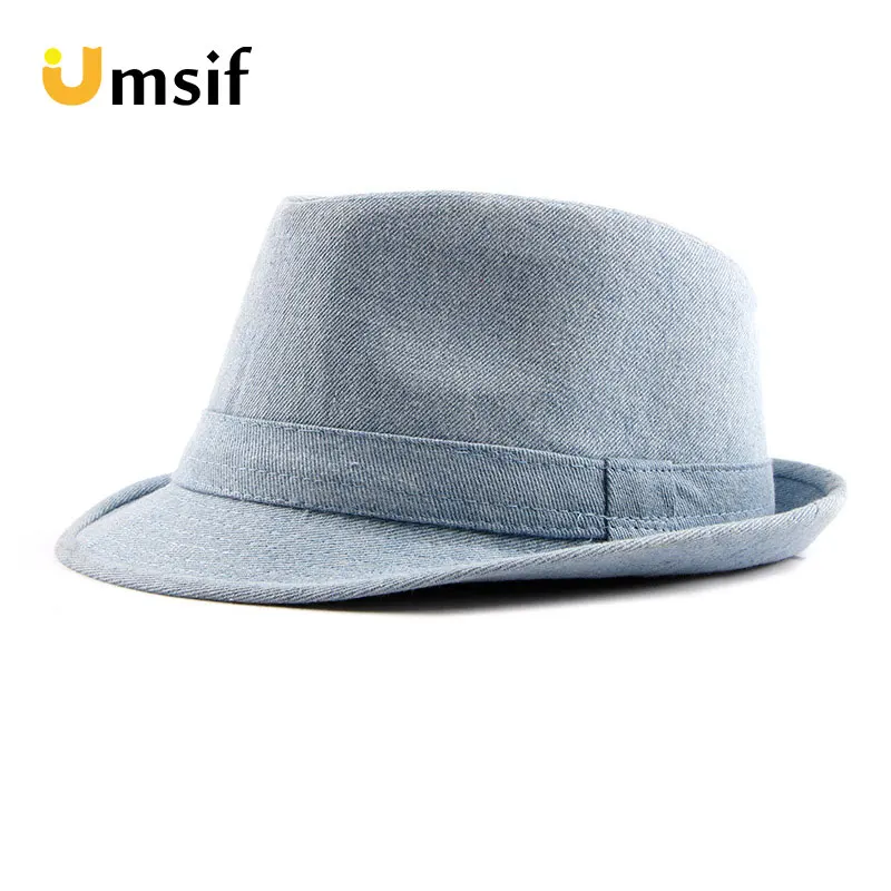 Новый Классический джинсовый Топ Fedora шляпа для мужчин стимпанк формальный