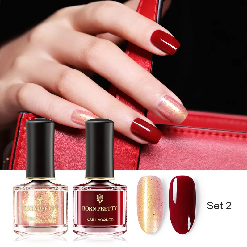 Set2 BORN PRETTY 2 бутылки лак для ногтей 6 мл чистый цвет ногтей блестящие, дизайн ногтей лак пилинг Блестящий лак для ногтей - Цвет: Set2