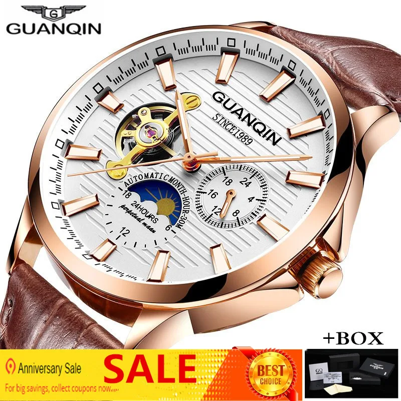 GUANQIN 2019 механические Автоматические часы с скелетом Tourbillon Мужские Роскошные