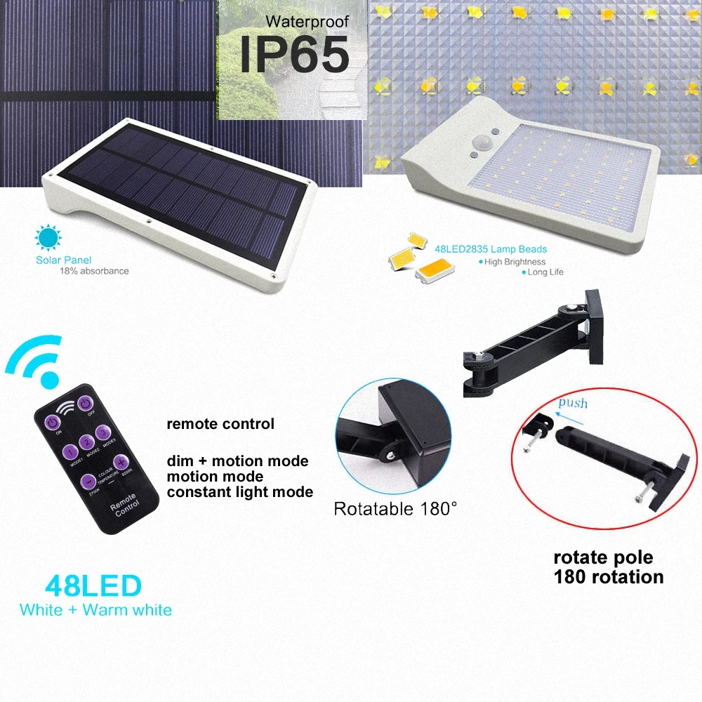 Обновленный 48 Светодиодный Солнечный световой радар прожектор с датчиком