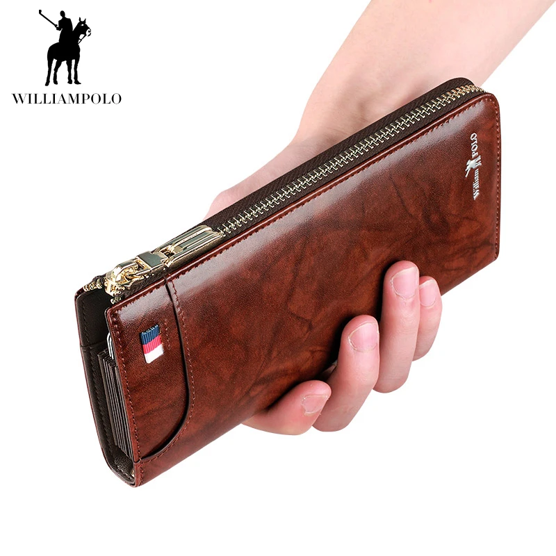 WilliamPOLO мужской кошелек из натуральной кожи Длинный аккордеон кредитный держатель для карт Телефон кошелек женский ручной ремень на молнии ручная сумка