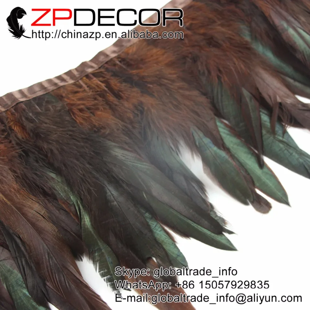 

ZPDECOR Factory Wholesale 10Yards/lot 6-8inch Hand Select High Quality Brown Rooster Coque Feathers Trim for Costume Decor