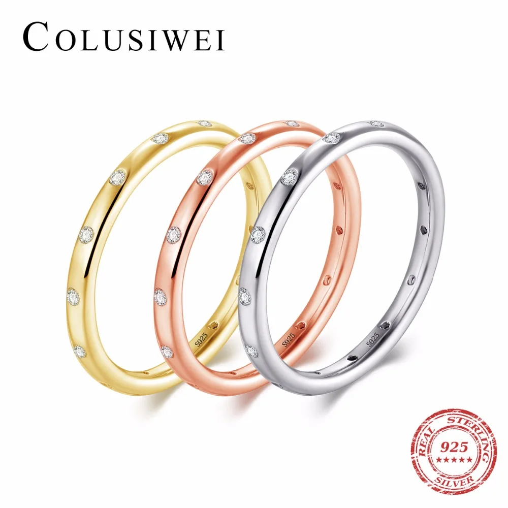 

COLUSIWE 2018 натуральная ясный модный простой CZ свадебные Женские Классические 100% реальные 925 стерлингового серебра наращиваемых кольцо ювелир...
