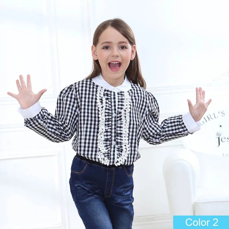 Новинка 5-13 лет хлопковые рубашки для девочек осень и весна блуза с длинными рукавами 2 цветов топы для детей брендовые - Цвет: color 2