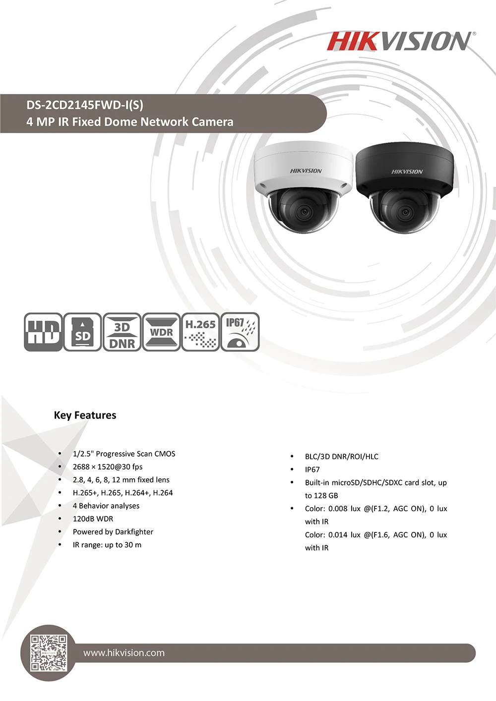HIK Darkfighter PoE IP Камера открытый DS-2CD2145FWD-I 4MP WDR IR Видео видеонаблюдения безопасности камера; sd-карта слот
