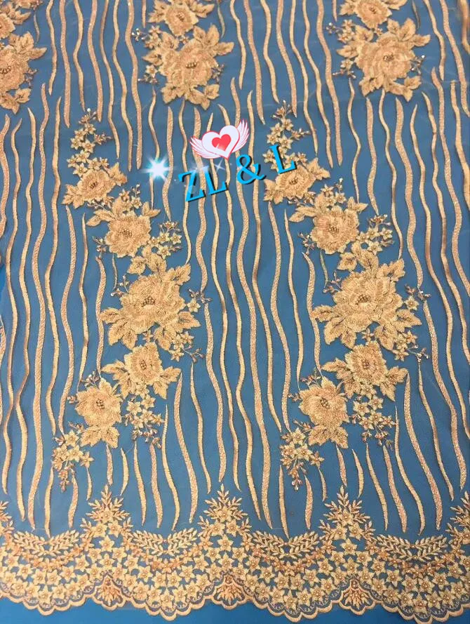 New high quality wedding dress fabric beads decorated embroidery embossed tulle lace 04255 African Nigerian | Дом и сад