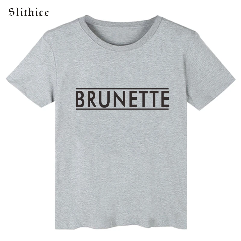 Slithice BRUNETTE Письмо печати для женщин футболки мальчиков Повседневный хлопковый