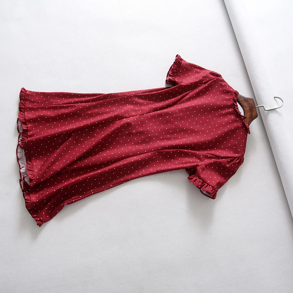 Винтажное платье мини в горошек с коротким рукавом и V образным вырезом|Женские