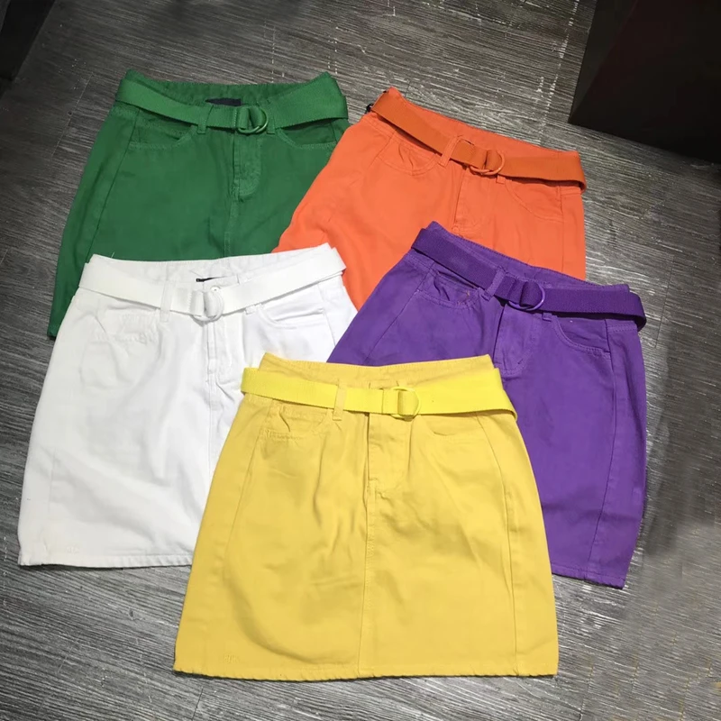 Женская Повседневная однотонная мини-юбка трапециевидной формы с поясом летняя