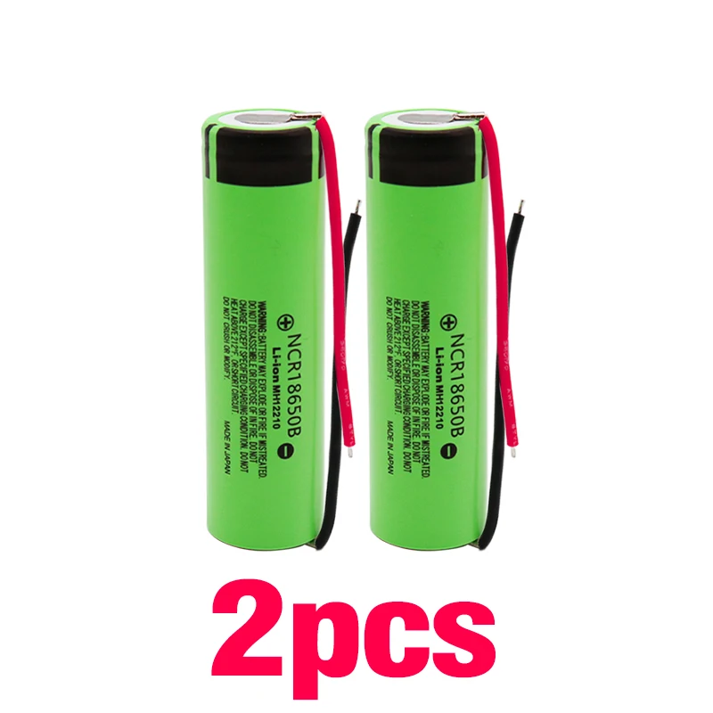 2pcs New 18650 battery 3400mah 3.7v lithium battery for NCR18650B 3400mah Suitable for Panasonic flashlight battery+ diy line - Color: 2pcs